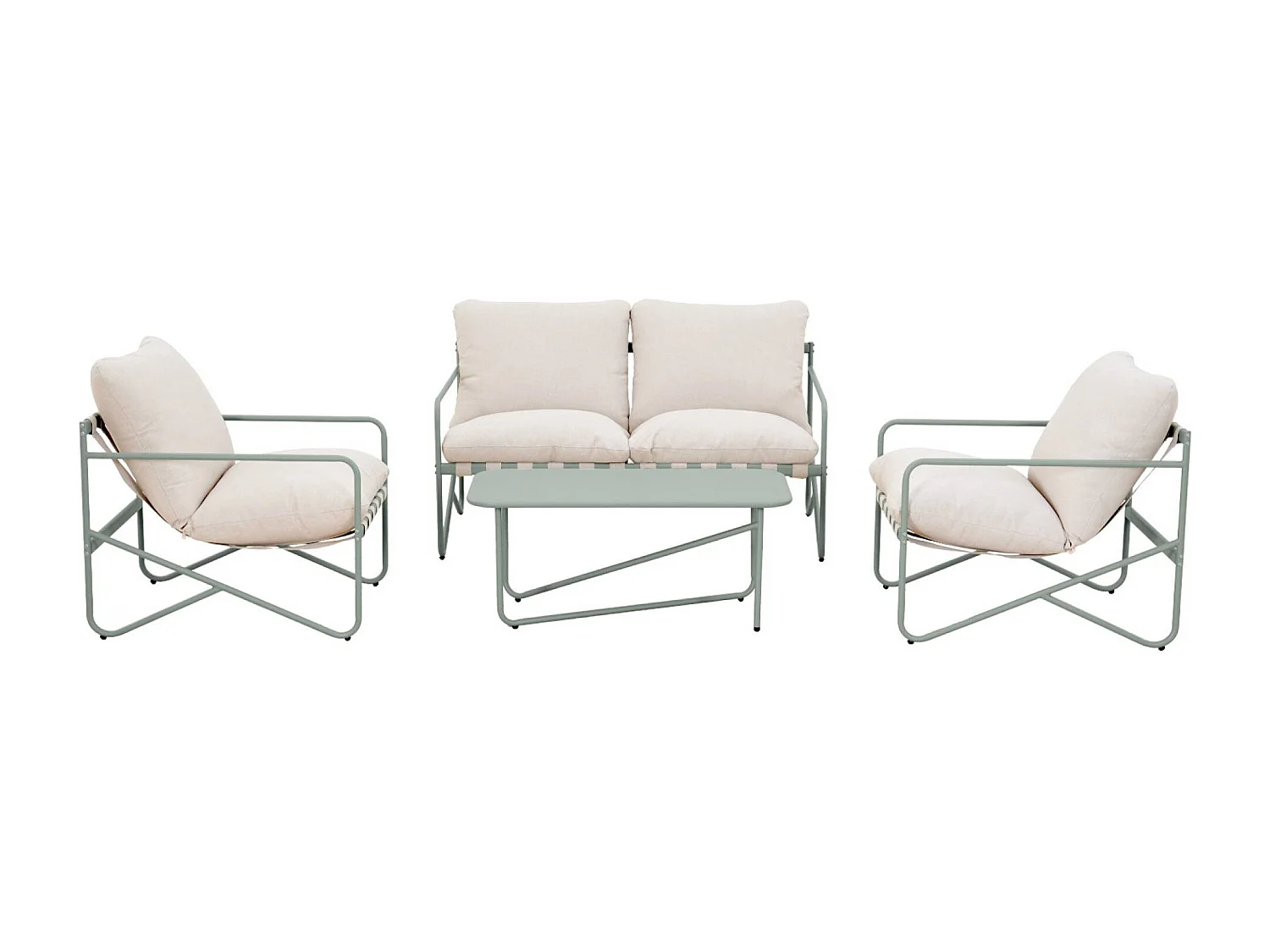 Salon de jardin 4 places avec table en métal. avec des sangles. savane