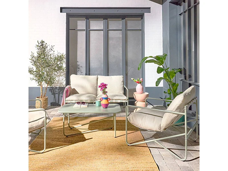 Conjunto de jardín de acero, 4 plazas verde kaki