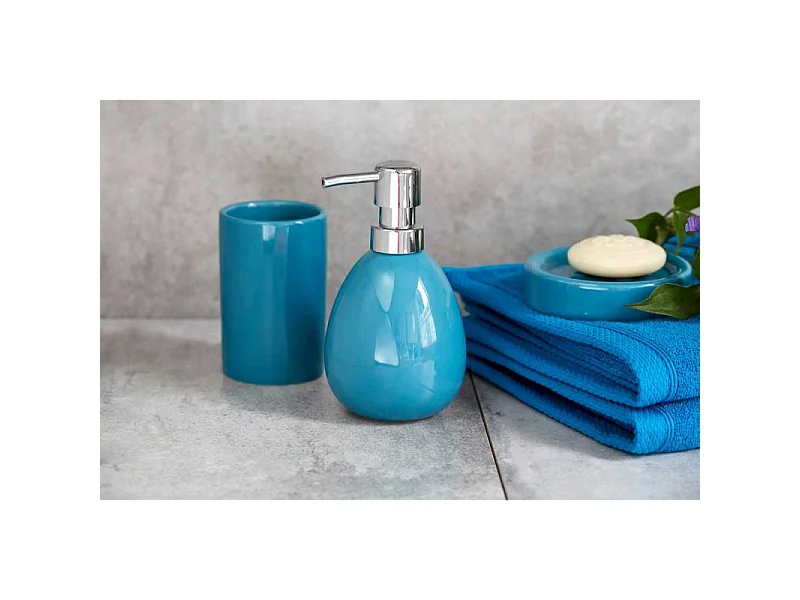 Distributeur de savon en céramique "Polaris" - Bleu pétrole - 390 ml