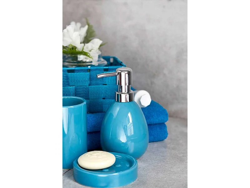 Distributeur de savon en céramique "Polaris" - Bleu pétrole - 390 ml