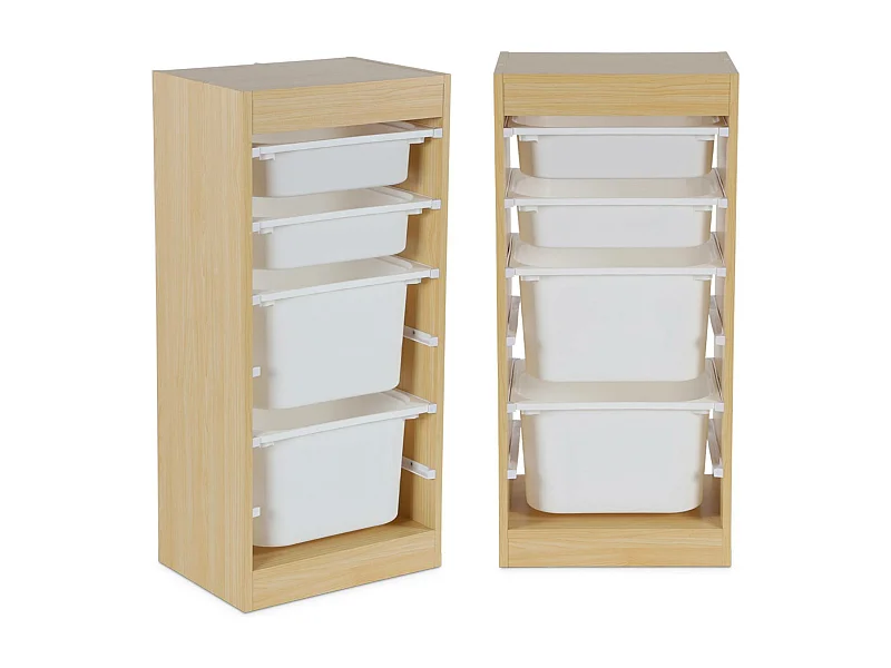 Set di 2 mobili per bambini con 4 contenitori, marrone naturale