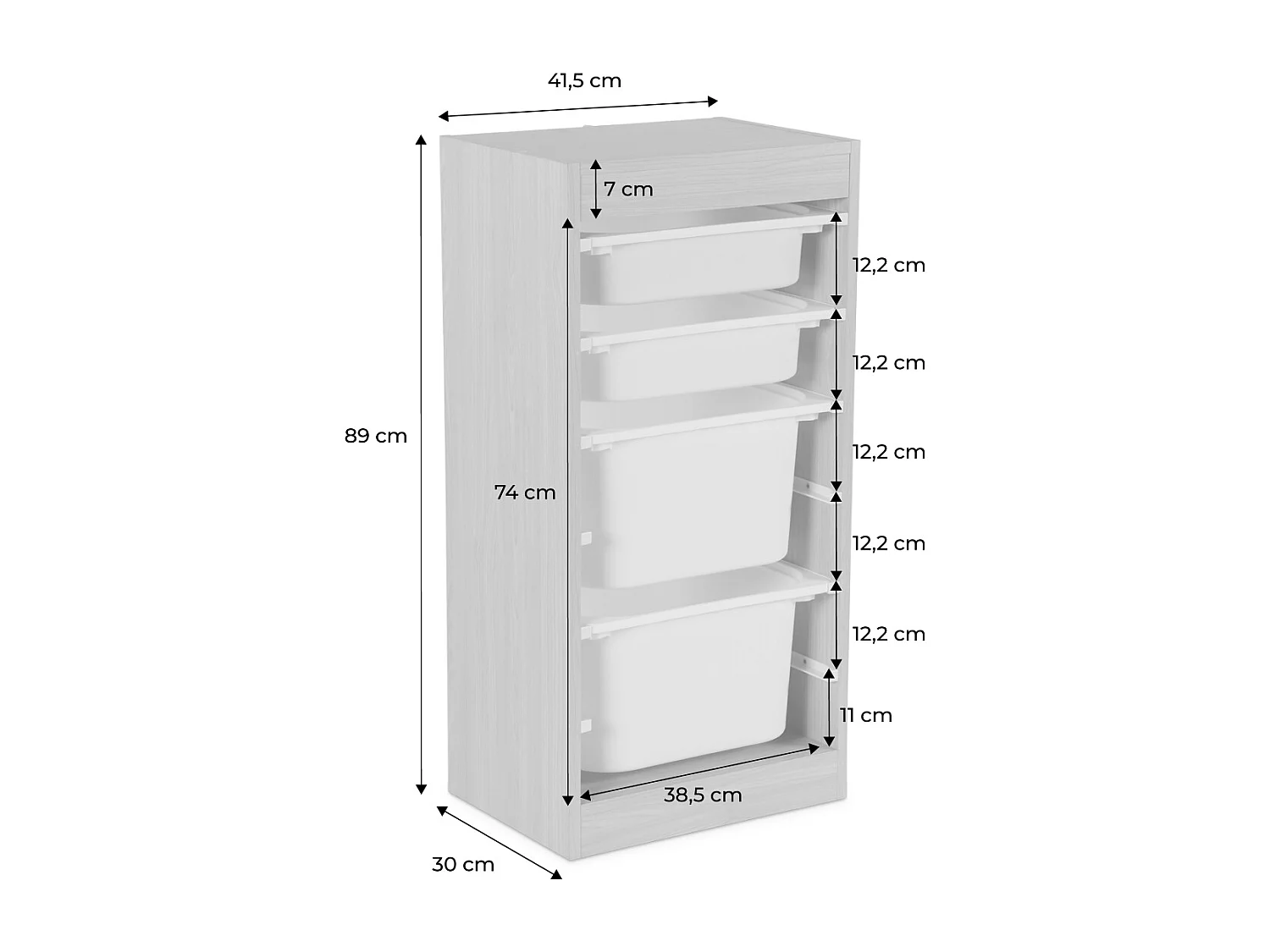 Mueble de almacenamiento infantil 4 cajas, set de 2 natural
