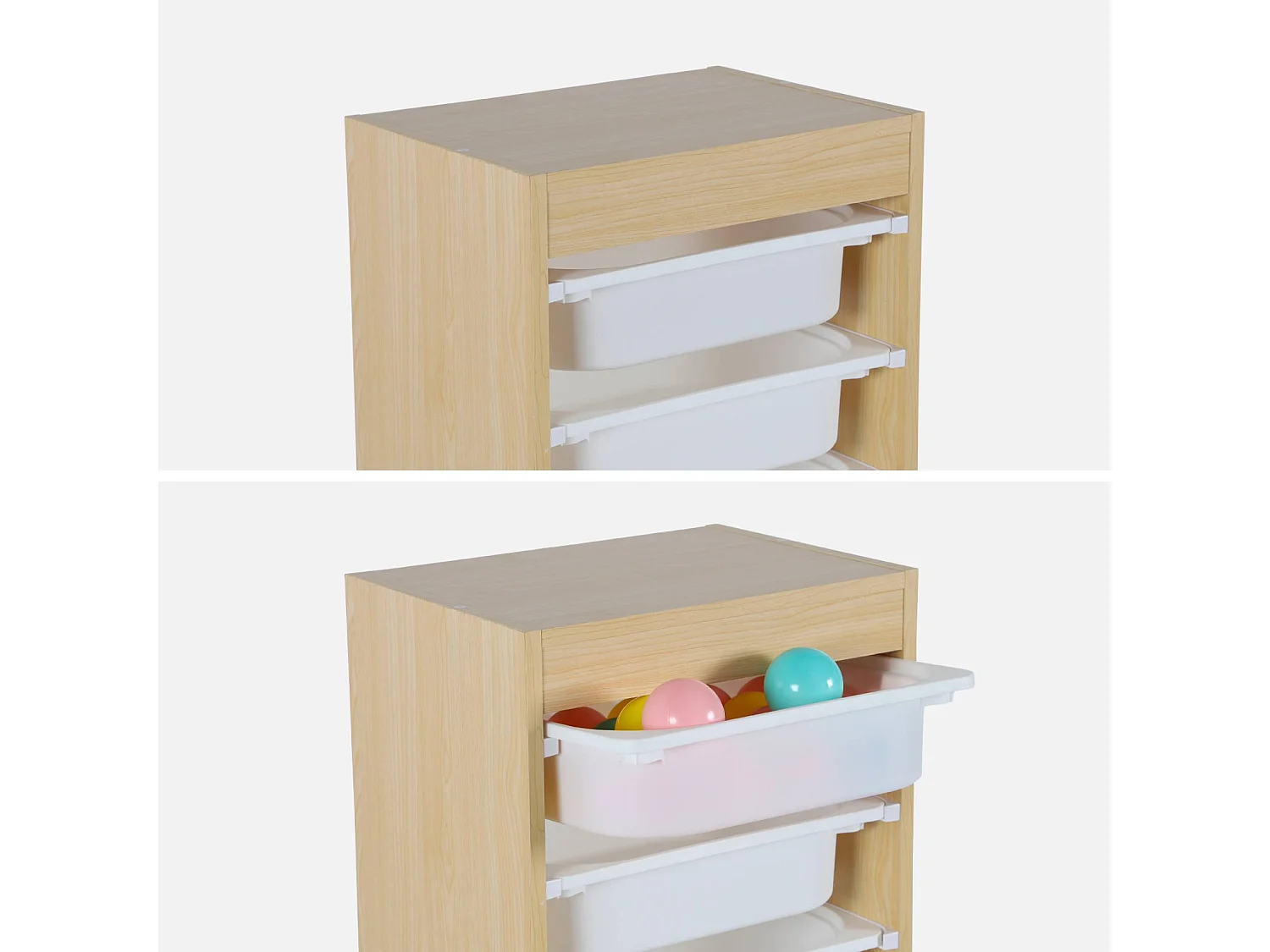 Mueble de almacenamiento infantil 4 cajas, set de 2 natural