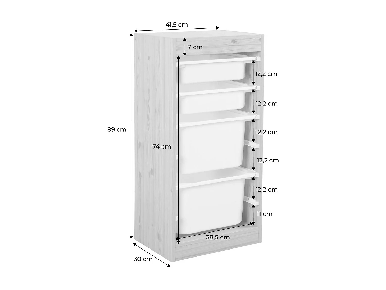 Mueble de almacenamiento infantil 4 cajas, set de 2 natural