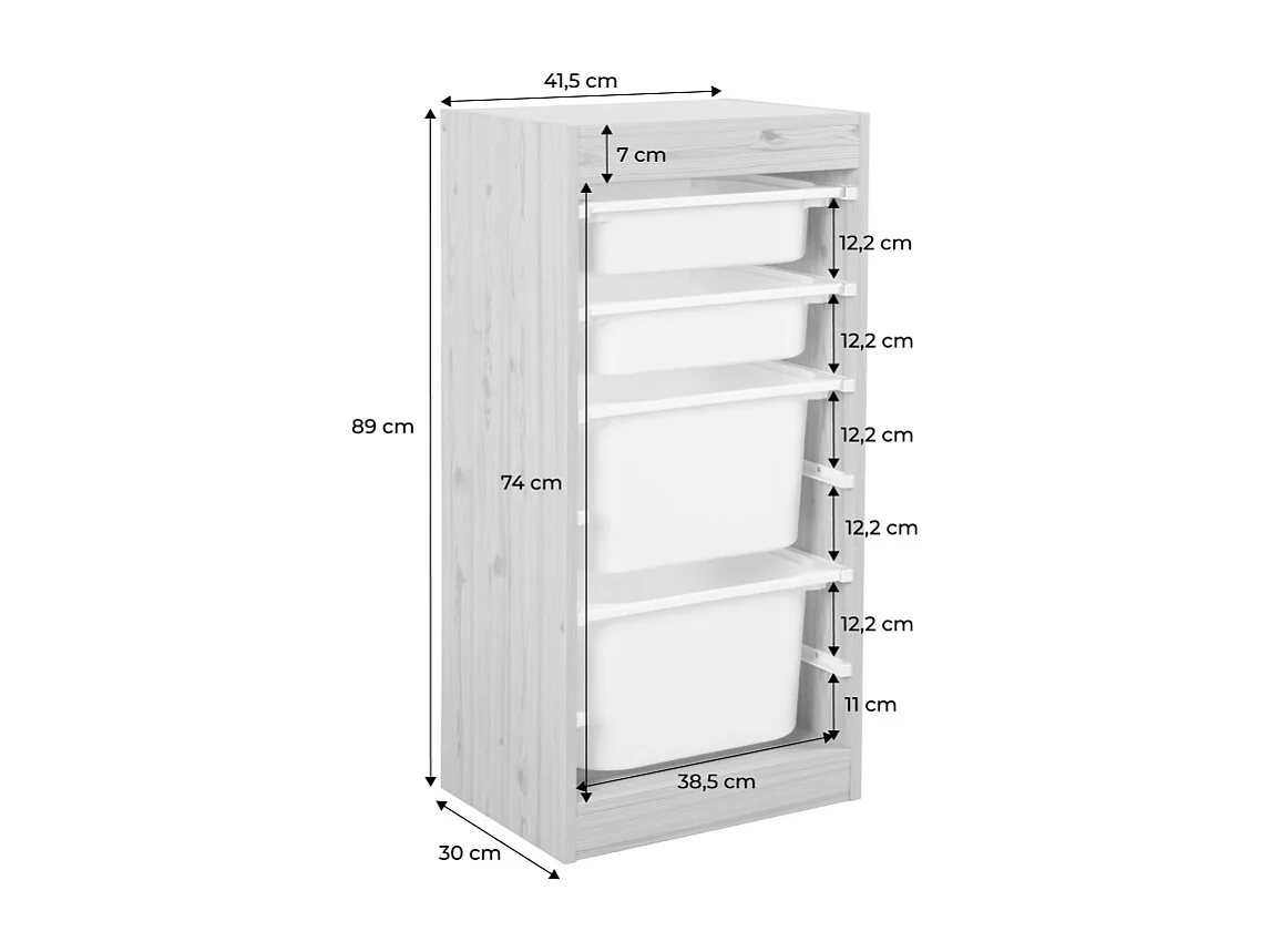 Mueble de almacenamiento infantil 4 cajas, set de 2 natural