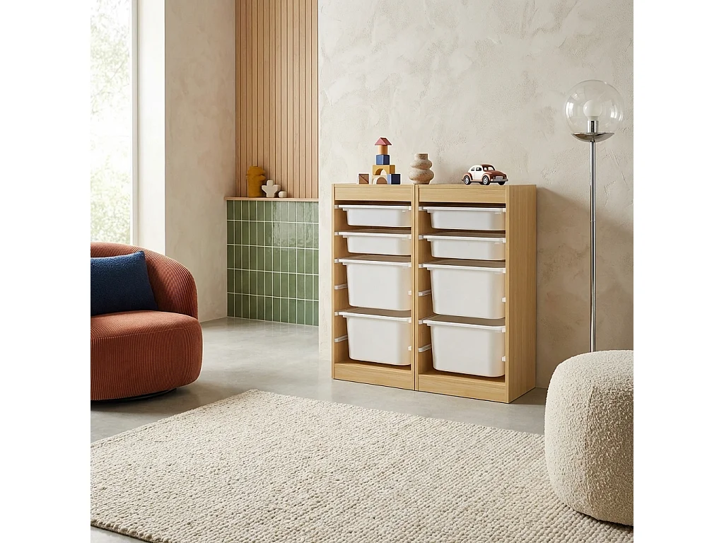 Mueble de almacenamiento infantil 4 cajas, set de 2 natural