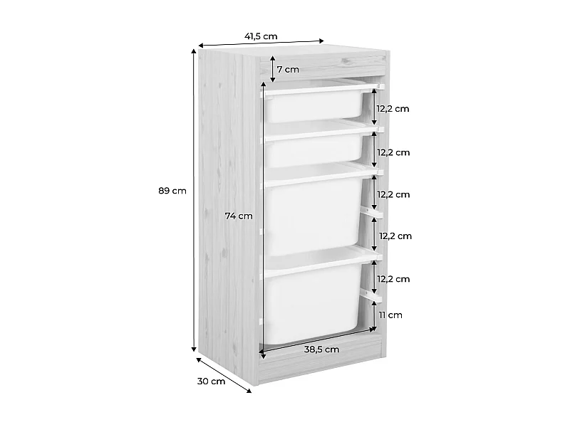 Mueble de almacenamiento infantil 4 cajas, set de 2 natural