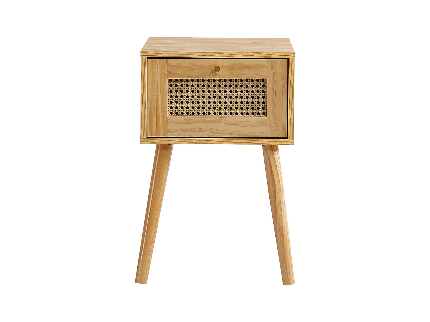 Table de chevet à un tiroir avec plateau en rotin pour salon, chambre, 38x38x58,5 cm, naturel