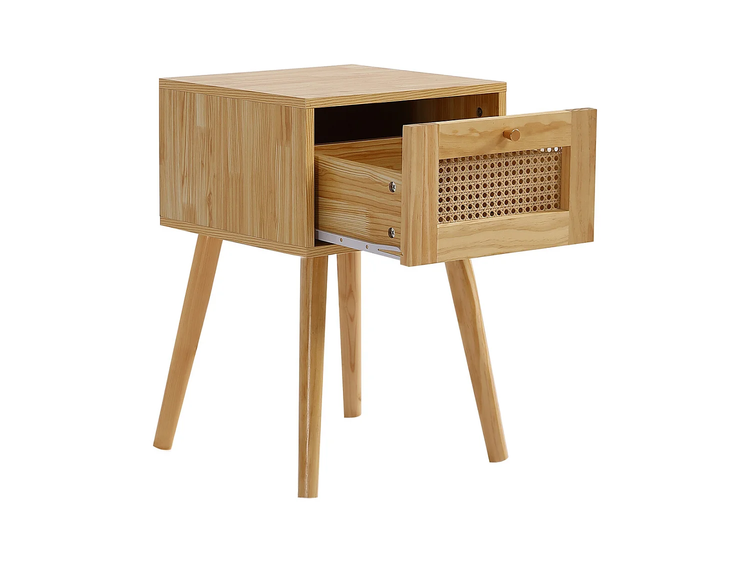 Table de chevet à un tiroir avec plateau en rotin pour salon, chambre, 38x38x58,5 cm, naturel