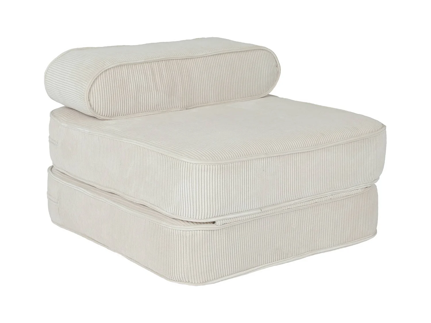 Fauteuil enfant en velours côtelé dépliable. couleur crème. L 66 x P 62 x H 43.5 cm