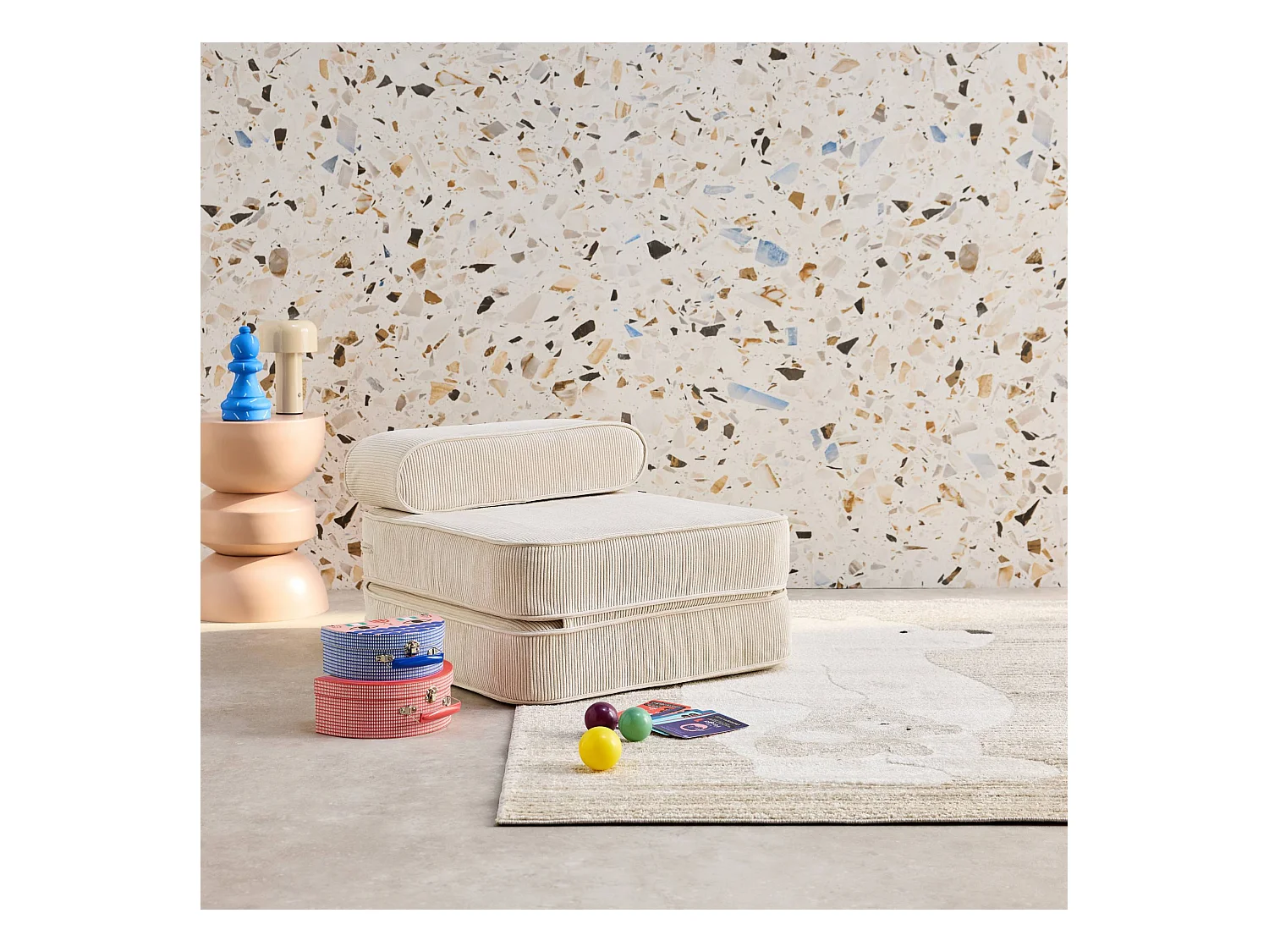 Poltrona per bambini in velluto a coste pieghevole, marrone naturale