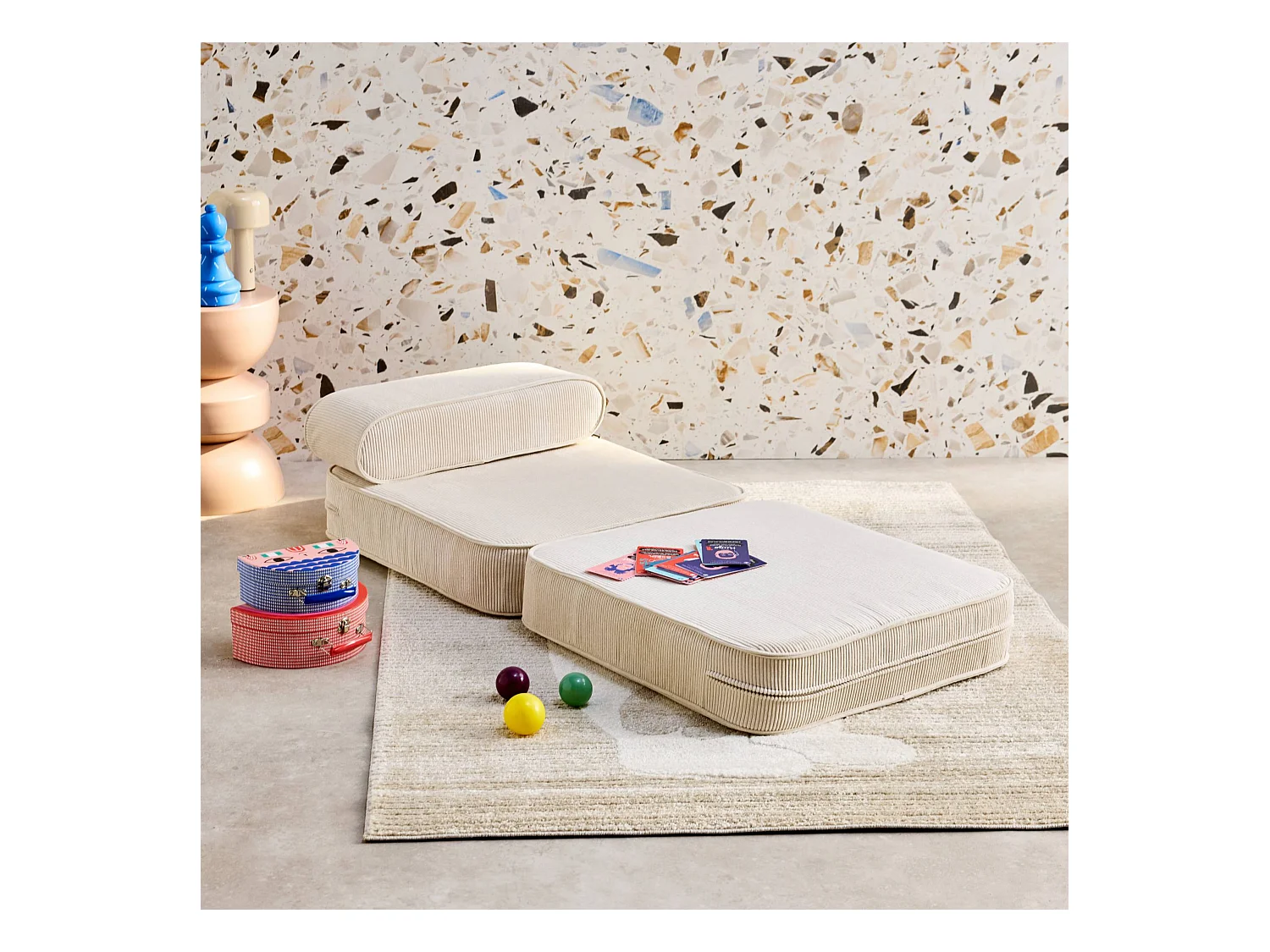 Poltrona per bambini in velluto a coste pieghevole, marrone naturale