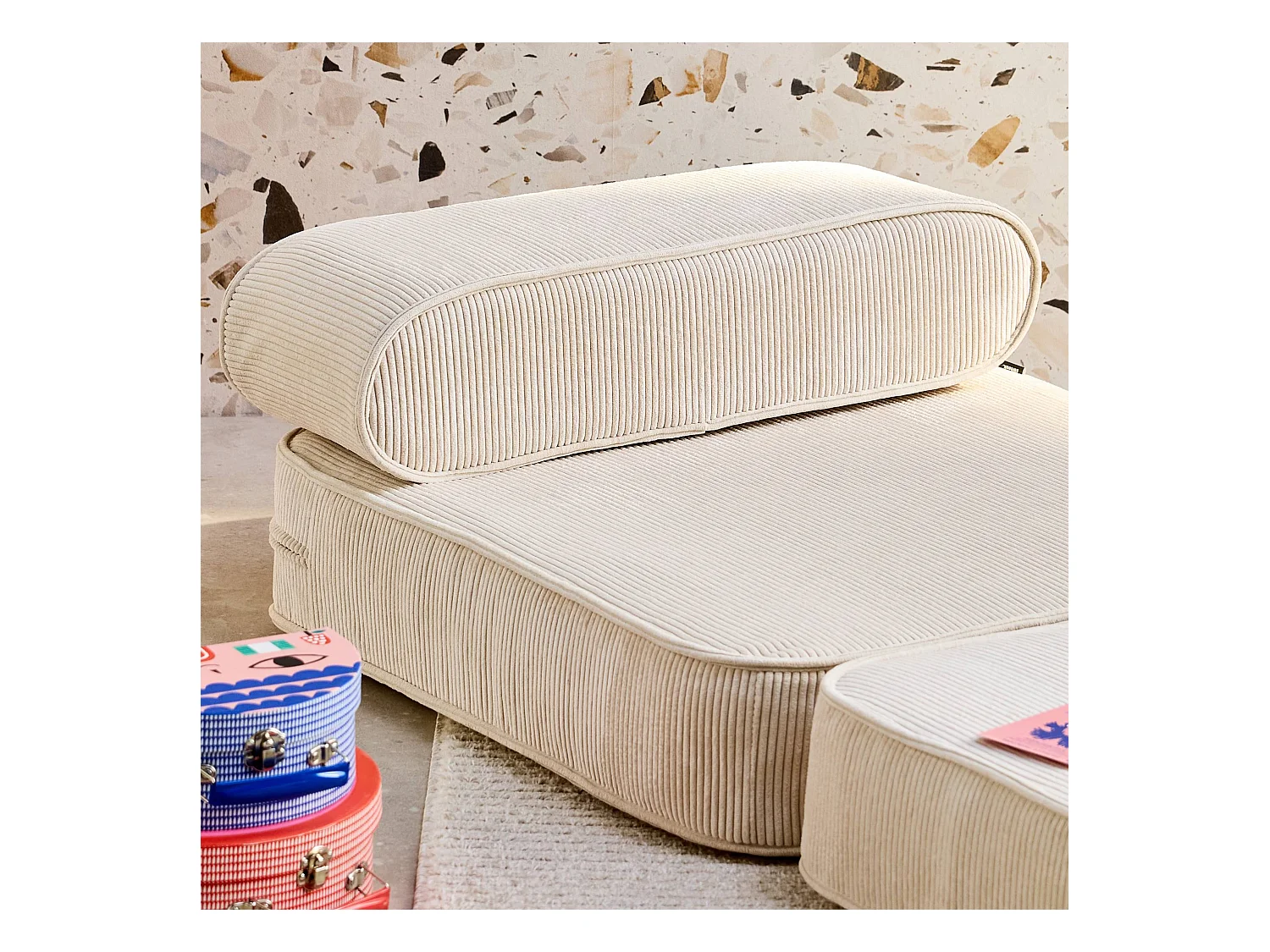 Poltrona per bambini in velluto a coste pieghevole, marrone naturale