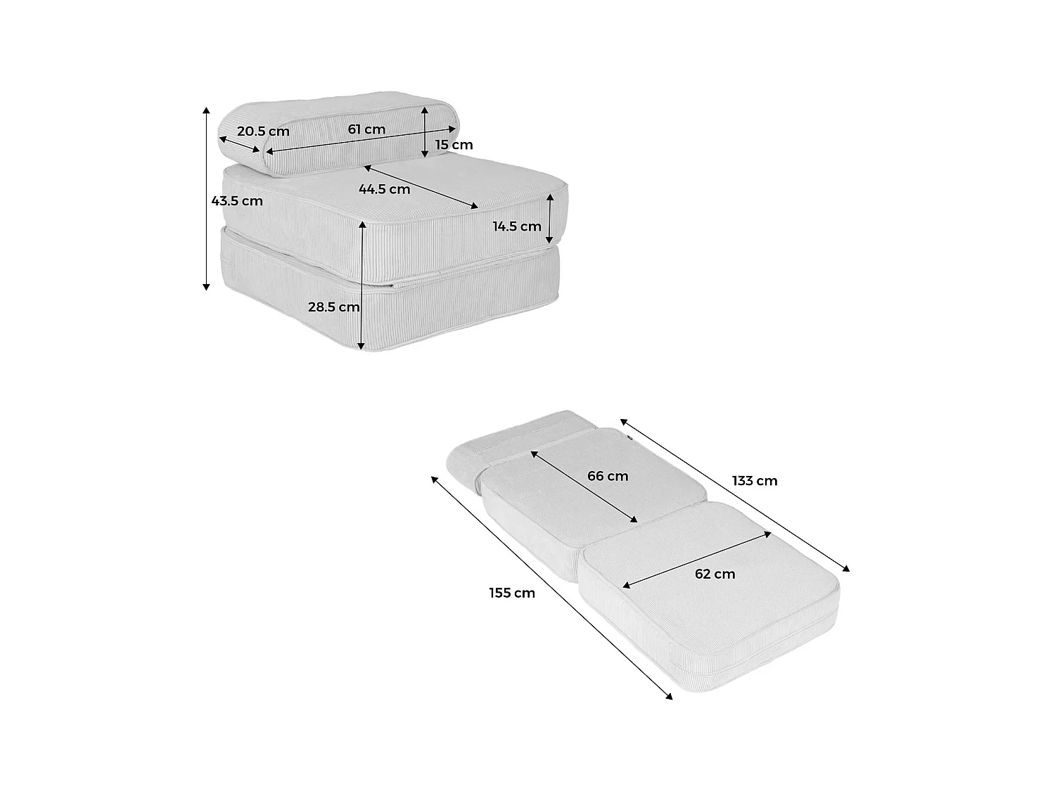 Poltrona per bambini in velluto a coste pieghevole, marrone naturale