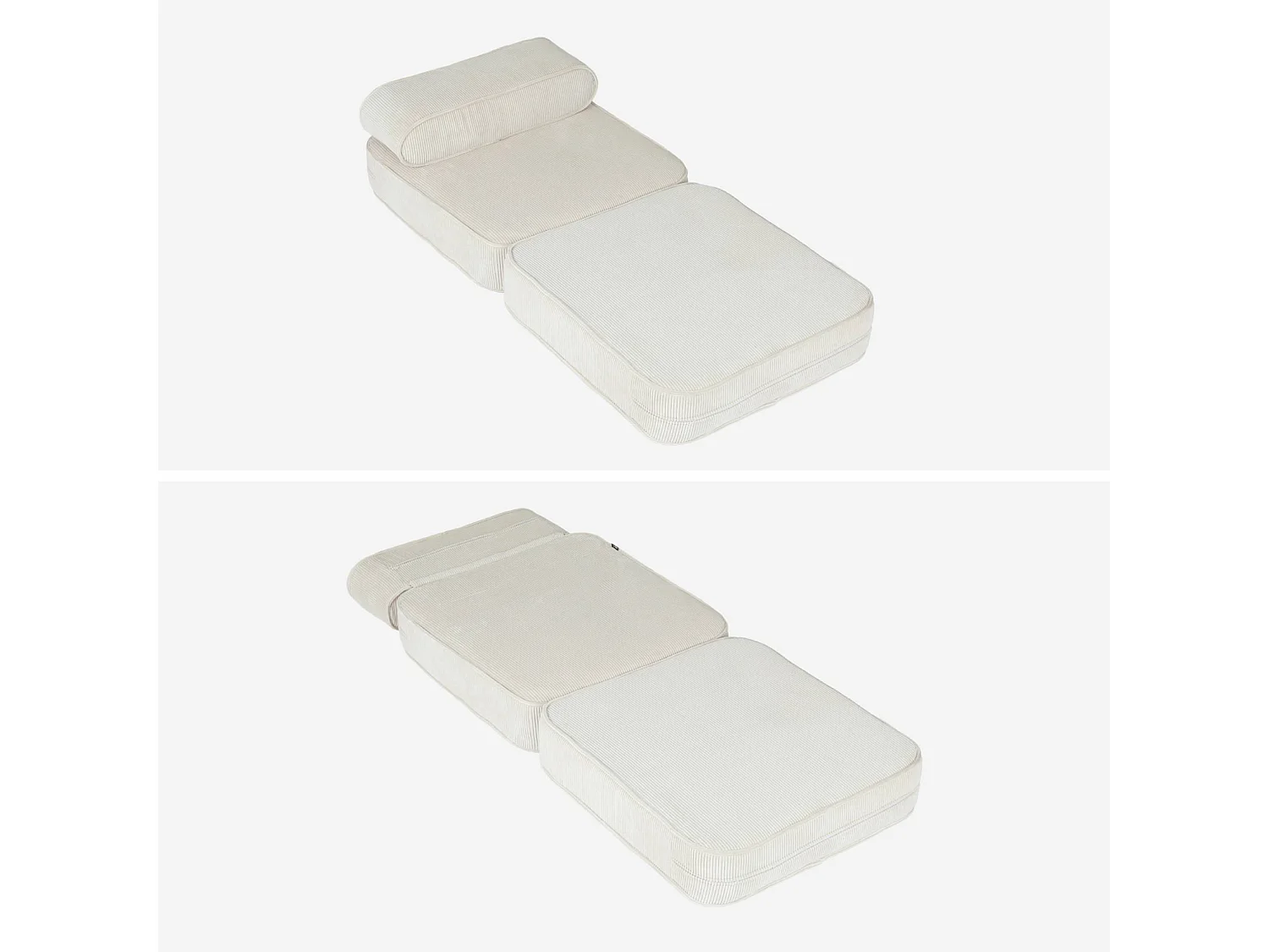 Fauteuil enfant en velours côtelé dépliable. couleur crème. L 66 x P 62 x H 43.5 cm