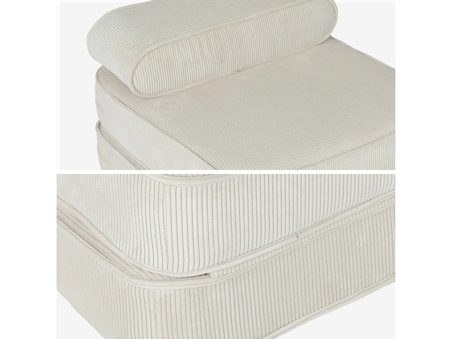 Fauteuil enfant en velours côtelé dépliable. couleur crème. L 66 x P 62 x H 43.5 cm