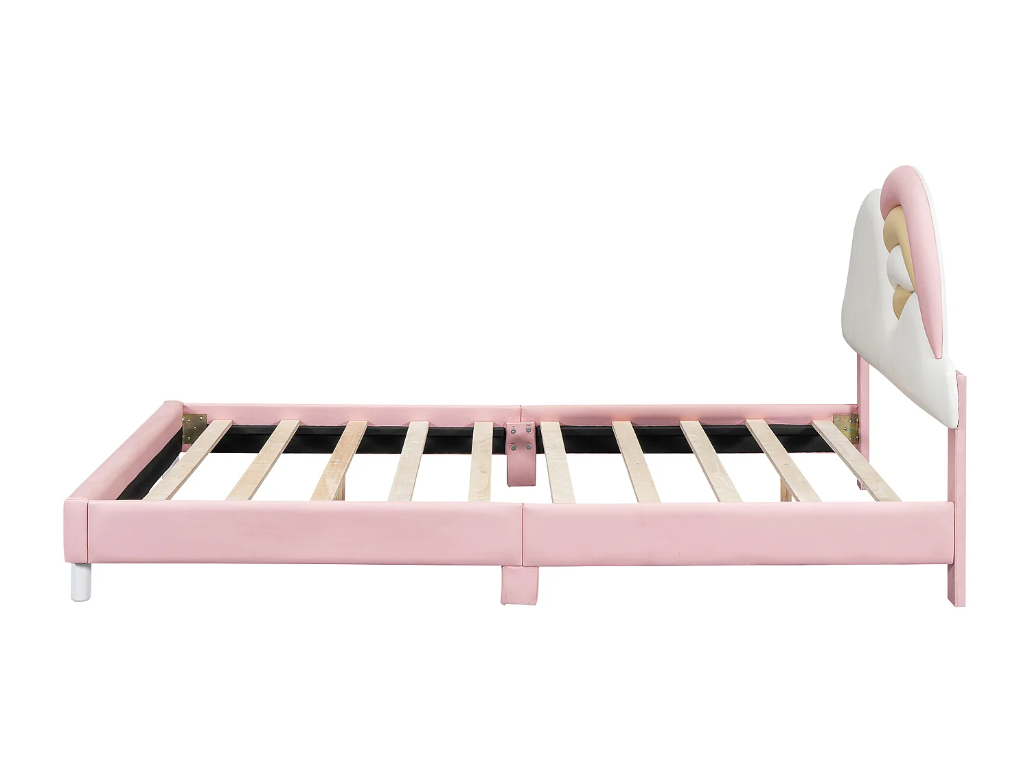 Cama infantil individual 140x200cm, cama acolchada con suave cabecero de nube arcoíris, somier de láminas de madera, PU, rosa