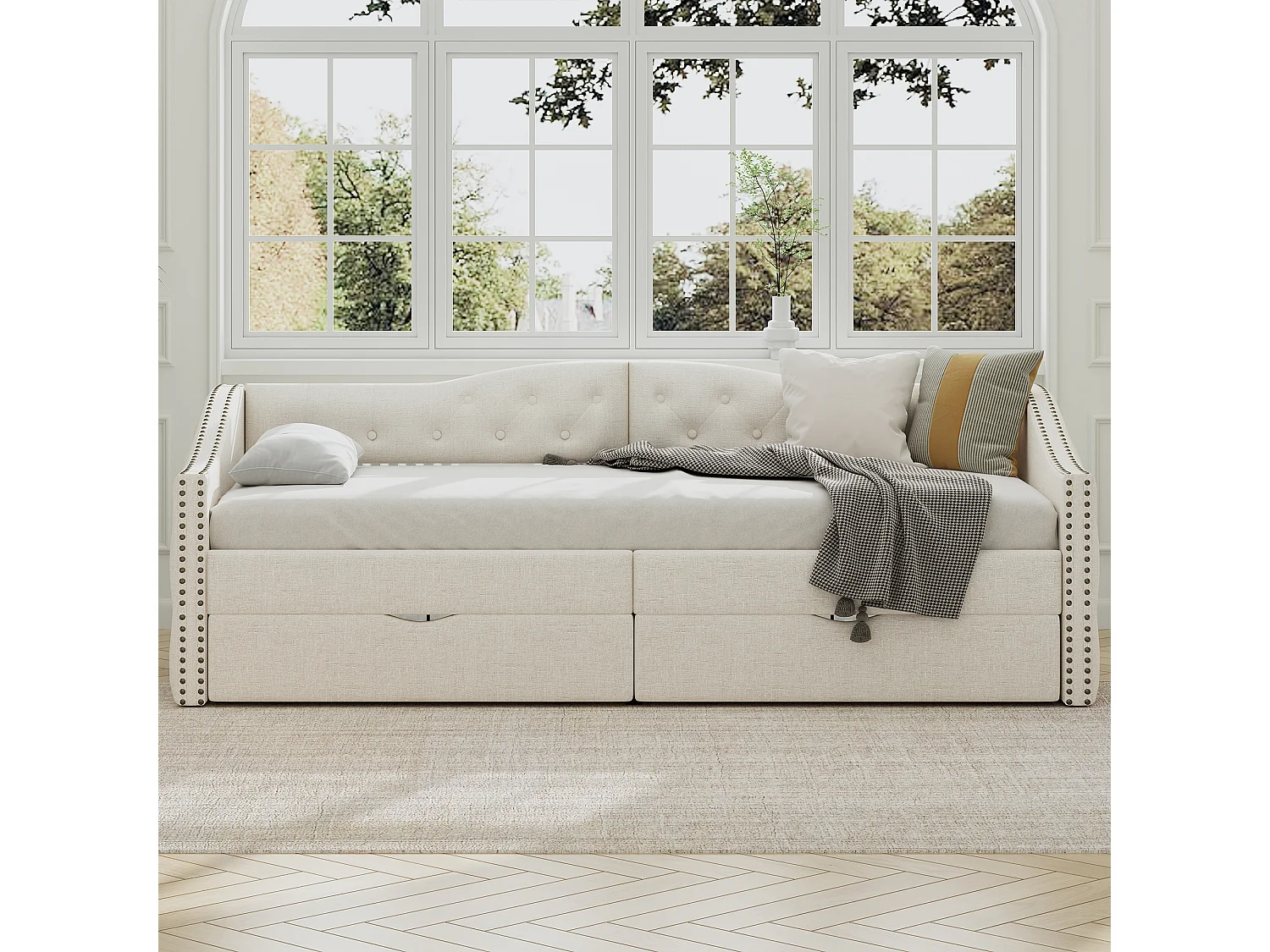 Schlafsofa 90 x 200 cm, Tagesbett, Einzel-Tagesbett mit Schubladen, großer Stauraum, Weiß