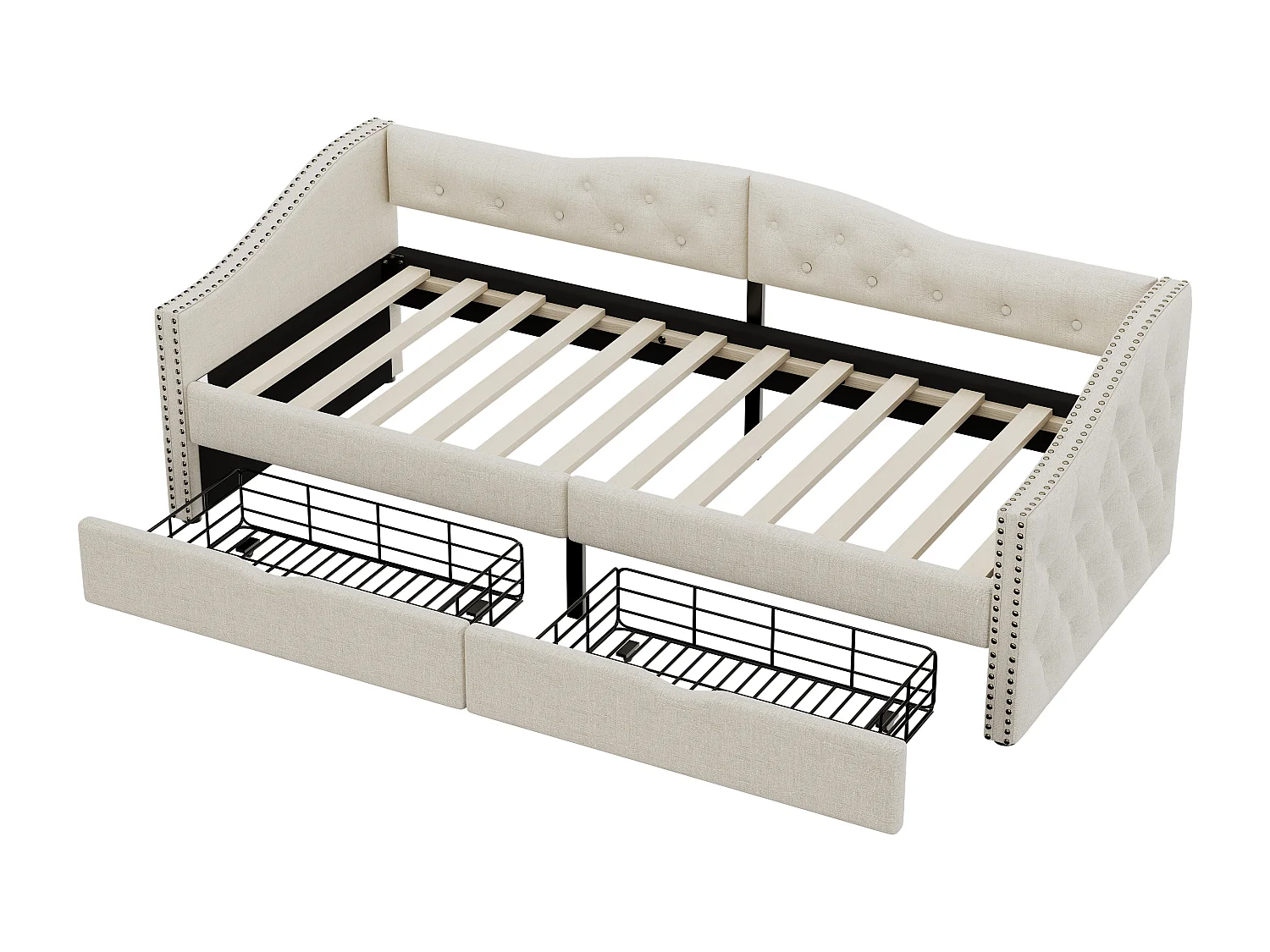 Schlafsofa 90 x 200 cm, Tagesbett, Einzel-Tagesbett mit Schubladen, großer Stauraum, Weiß