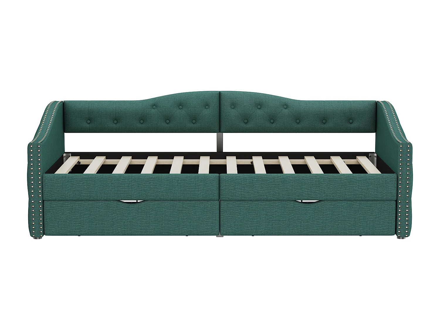 Slaapbank 90 x 200 cm, slaapbank, eenpersoons slaapbank met lades, veel opbergruimte, groen