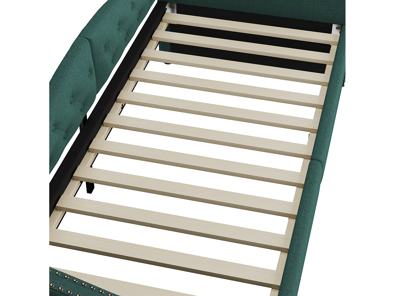 Slaapbank 90 x 200 cm, slaapbank, eenpersoons slaapbank met lades, veel opbergruimte, groen