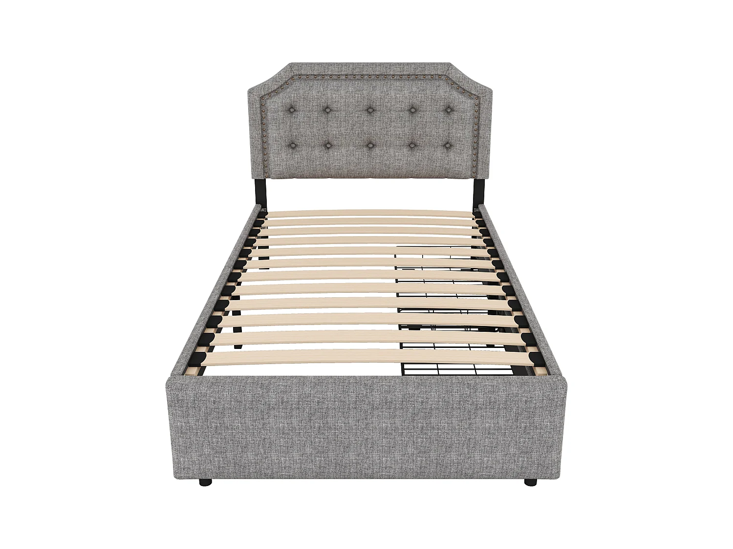 Cama individual 90x200cm, cama plana acolchada, con 3 cajones, somier y cabecero, blanco