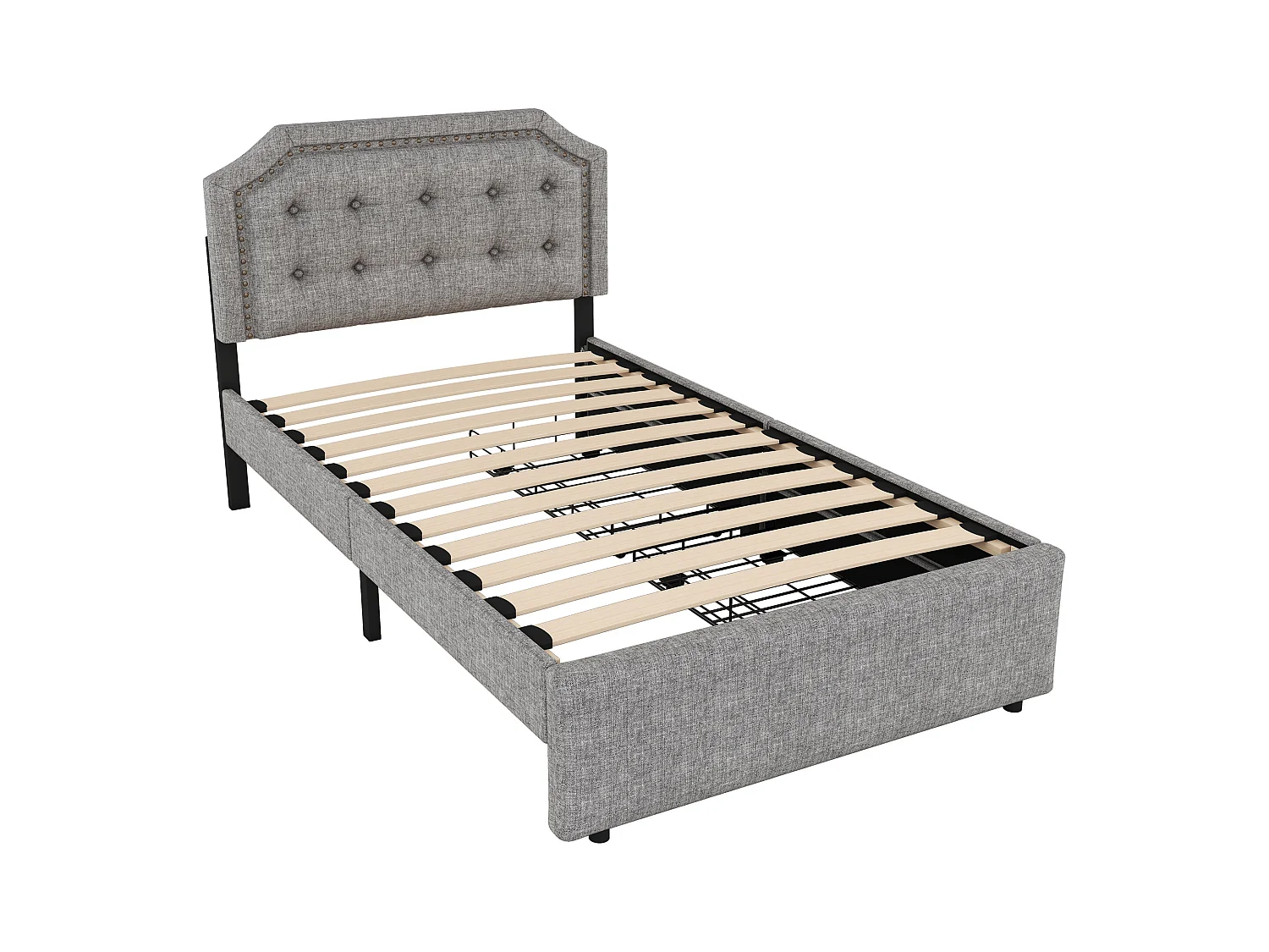 Cama individual 90x200cm, cama plana acolchada, con 3 cajones, somier y cabecero, blanco