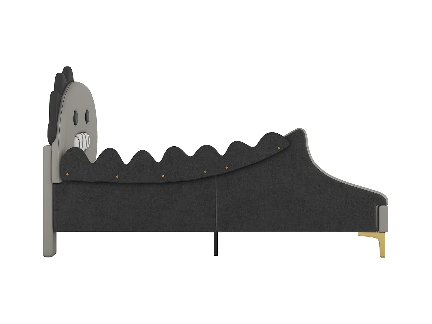 Lit 90x200cm, lit d'enfant en forme de dinosaure de dessin animé, lit plat avec sommier à lattes et tête de lit, matériel PU, vert