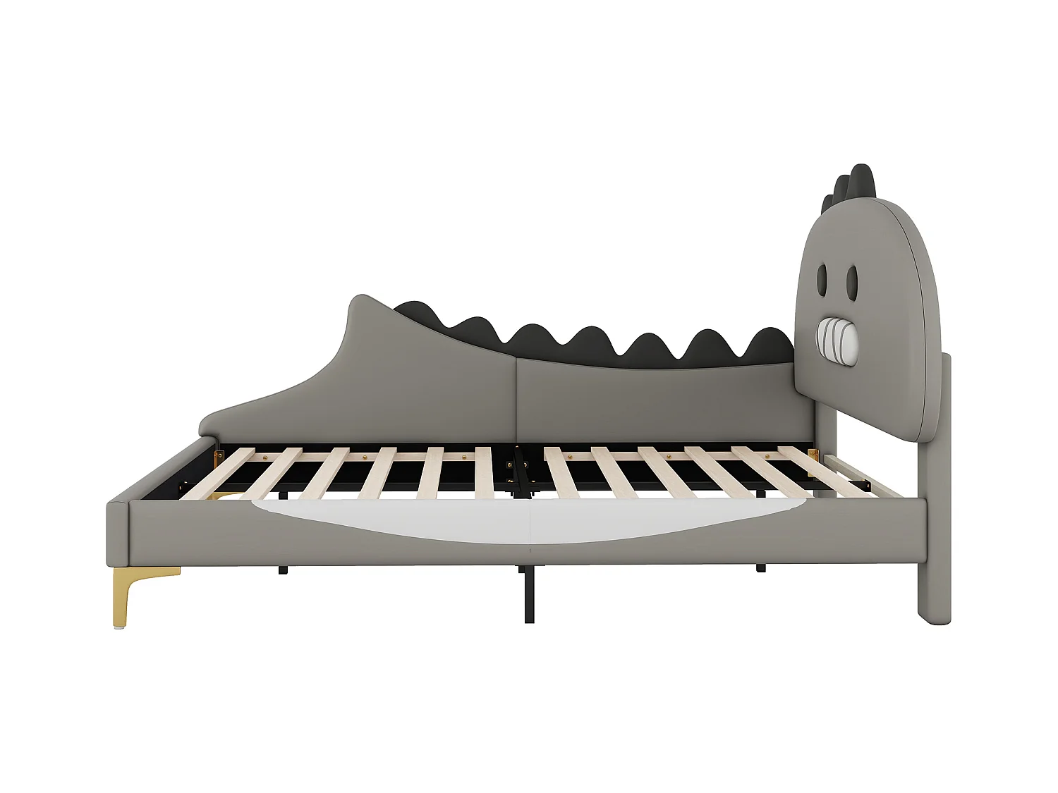 Bed van 140x200cm, kinderbed in de vorm van een cartoondinosaurus, plat bed met lattenbodem en hoofdeinde, PU-materiaal, groen