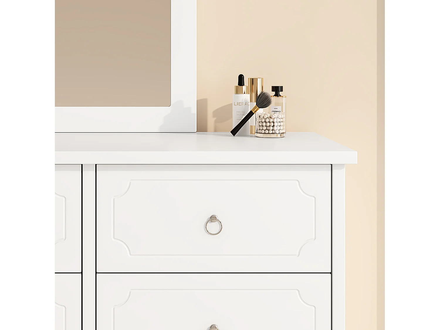 Ladekast met spiegel en 6 laden, 100x50x132cm, afneembare spiegel, MDF + spaanplaat, wit