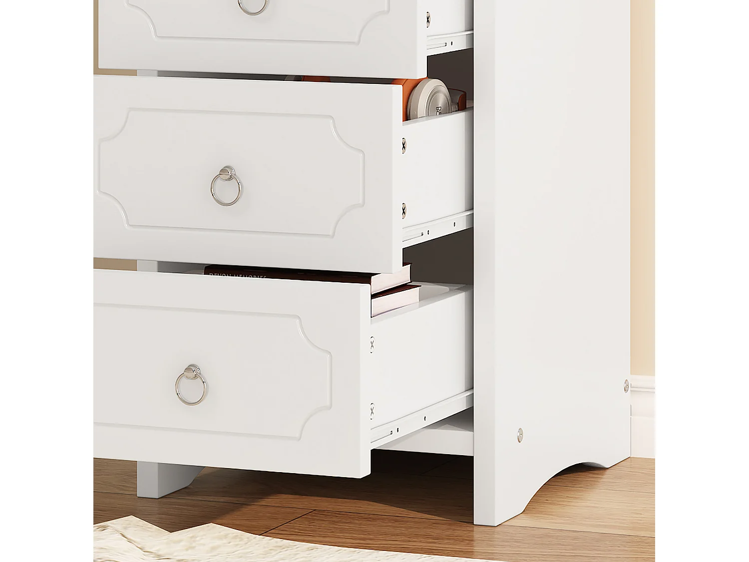 Ladekast met spiegel en 6 laden, 100x50x132cm, afneembare spiegel, MDF + spaanplaat, wit