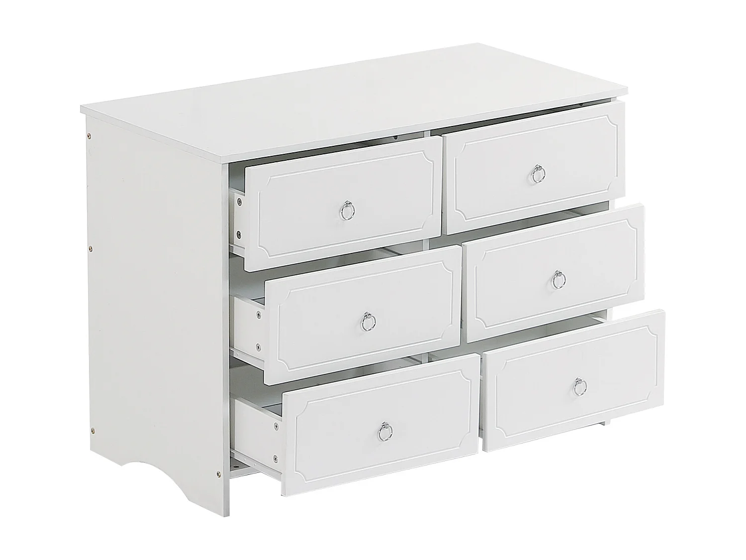 Ladekast met spiegel en 6 laden, 100x50x132cm, afneembare spiegel, MDF + spaanplaat, wit