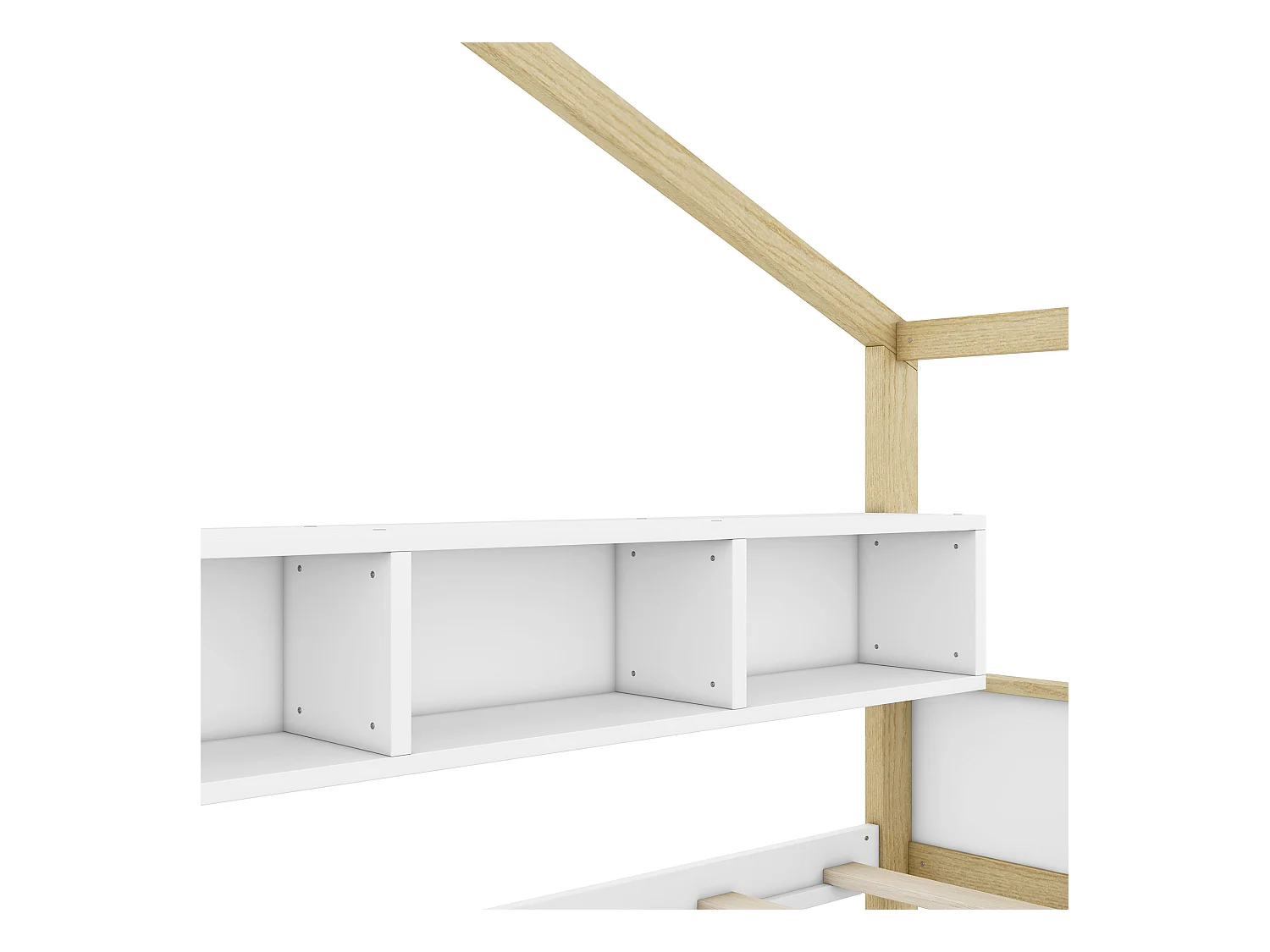 Lit cabane 140x200cm, lit de maison d'enfant, équipé d'un lit gigogne, 4 compartiments de rangement, blanc