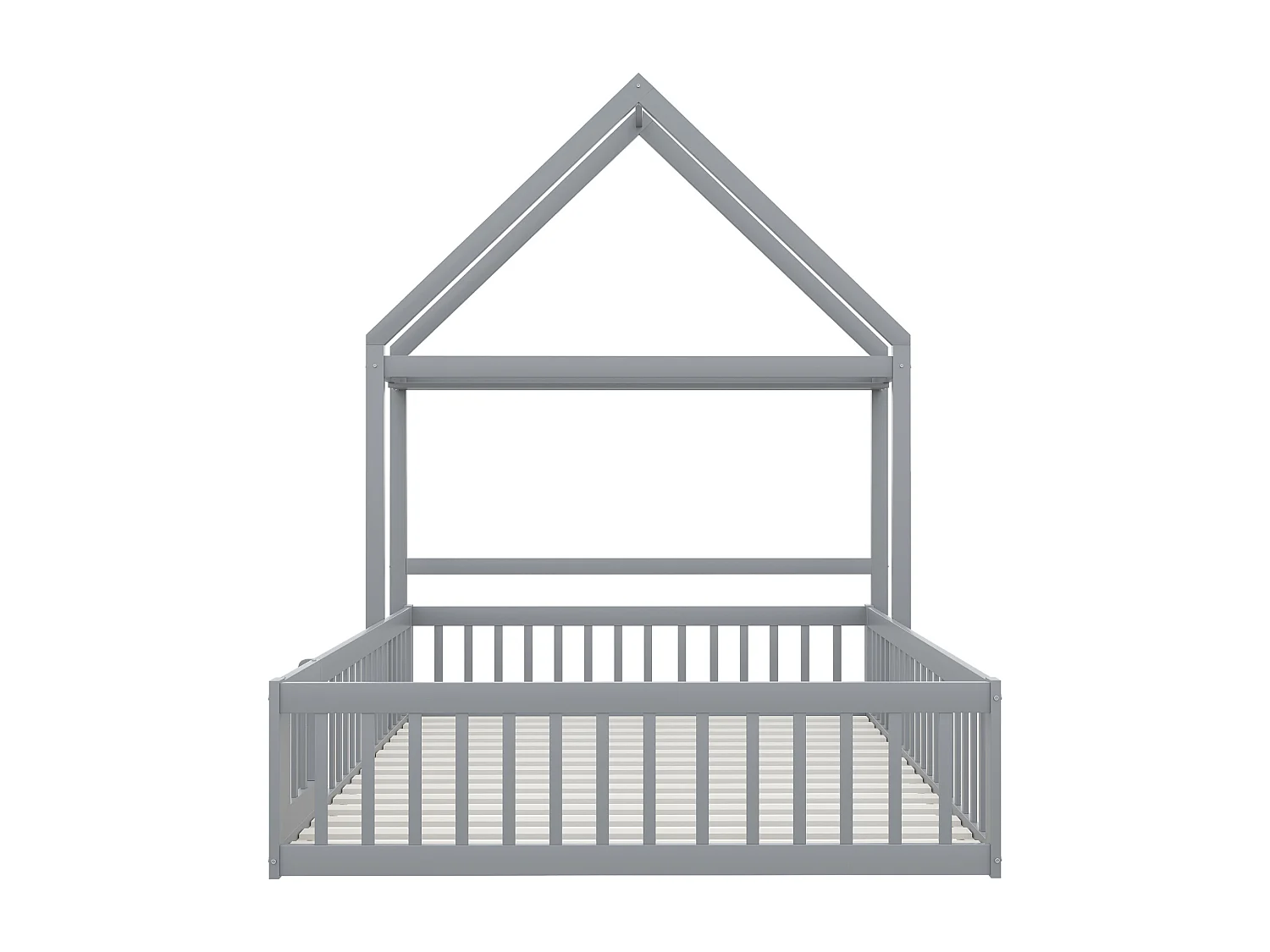 Lit cabane 140x200cm, cadre en bois massif avec espace de rangement, barrière de protection totale et portes et sommier inclus, gris
