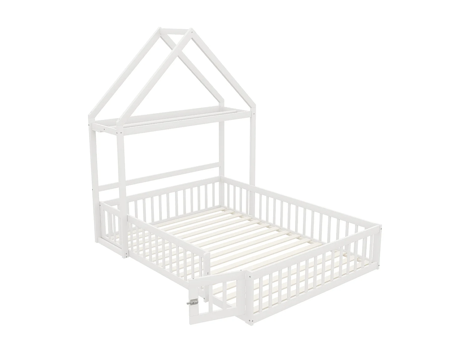 Cama cabine 140x200cm, estrutura em madeira maciça com espaço de arrumação, barreira de proteção total e portas e base de cama incluídas, branca