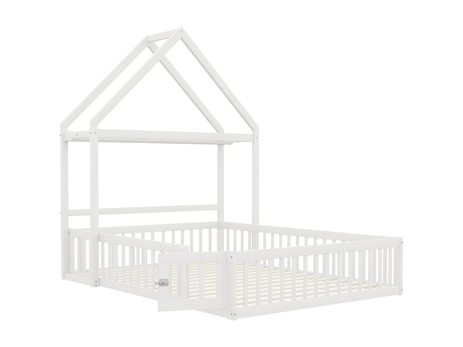 Cama cabine 140x200cm, estrutura em madeira maciça com espaço de arrumação, barreira de proteção total e portas e base de cama incluídas, branca