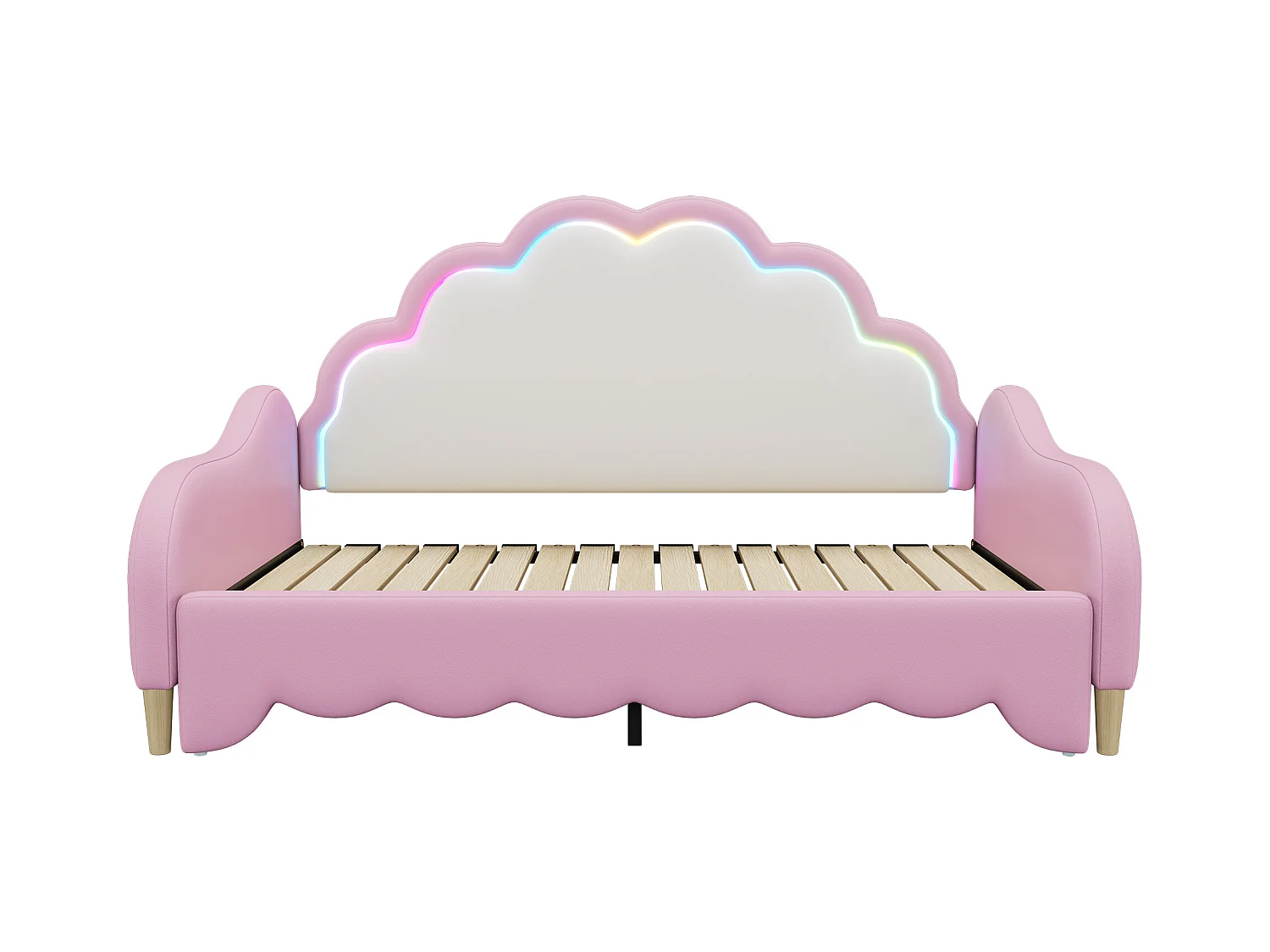 Lit gigogne 140x200cm, canapé lit transformable, tête de lit avec lumière courante, sans matelas, rose