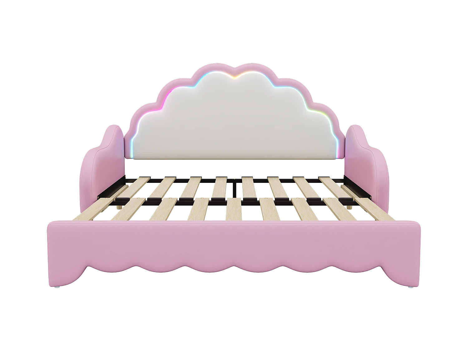Lit gigogne 140x200cm, canapé lit transformable, tête de lit avec lumière courante, sans matelas, rose