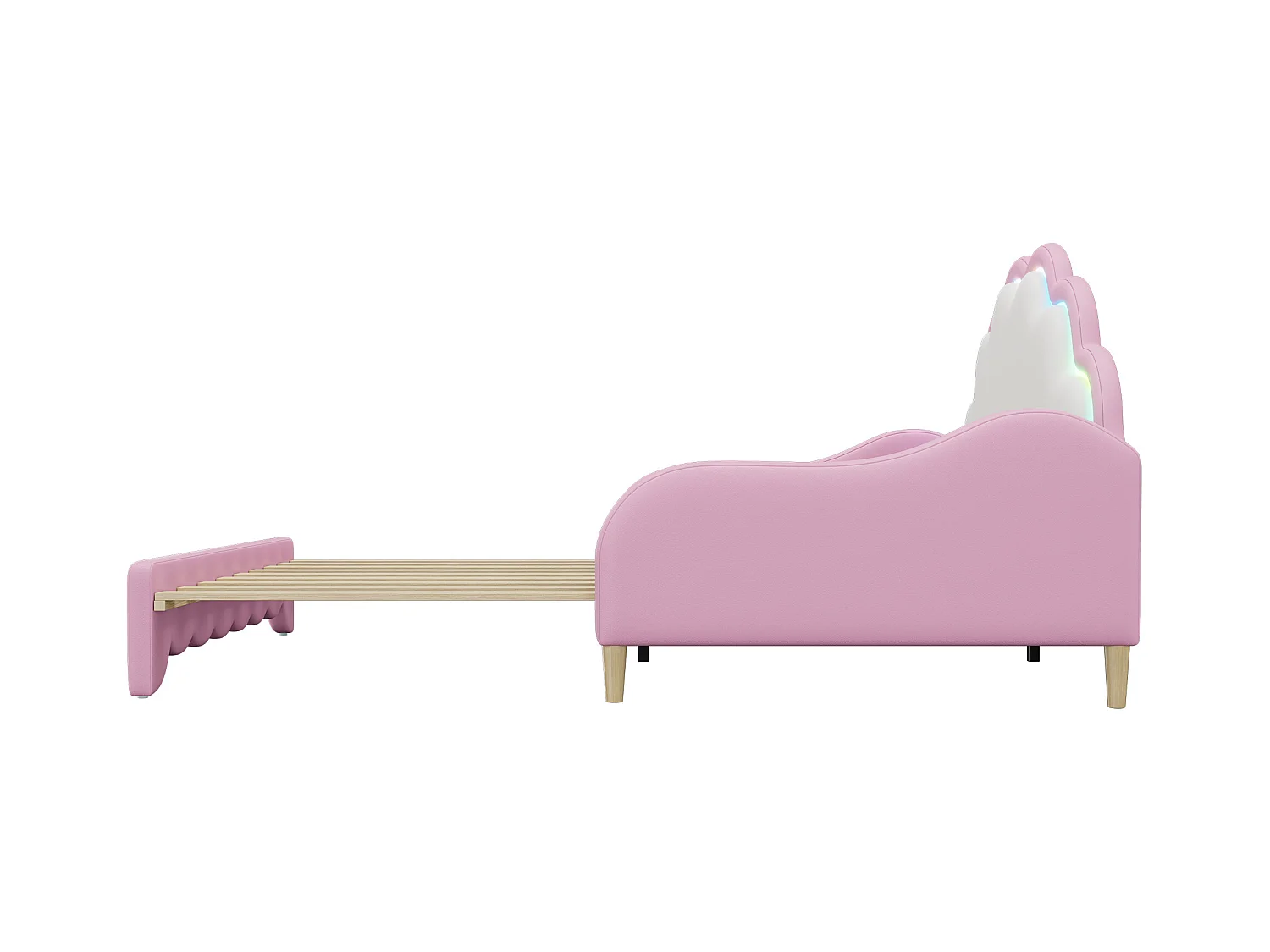 Lit gigogne 140x200cm, canapé lit transformable, tête de lit avec lumière courante, sans matelas, rose