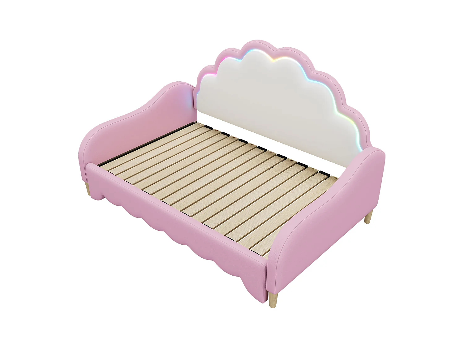 Lit gigogne 140x200cm, canapé lit transformable, tête de lit avec lumière courante, sans matelas, rose