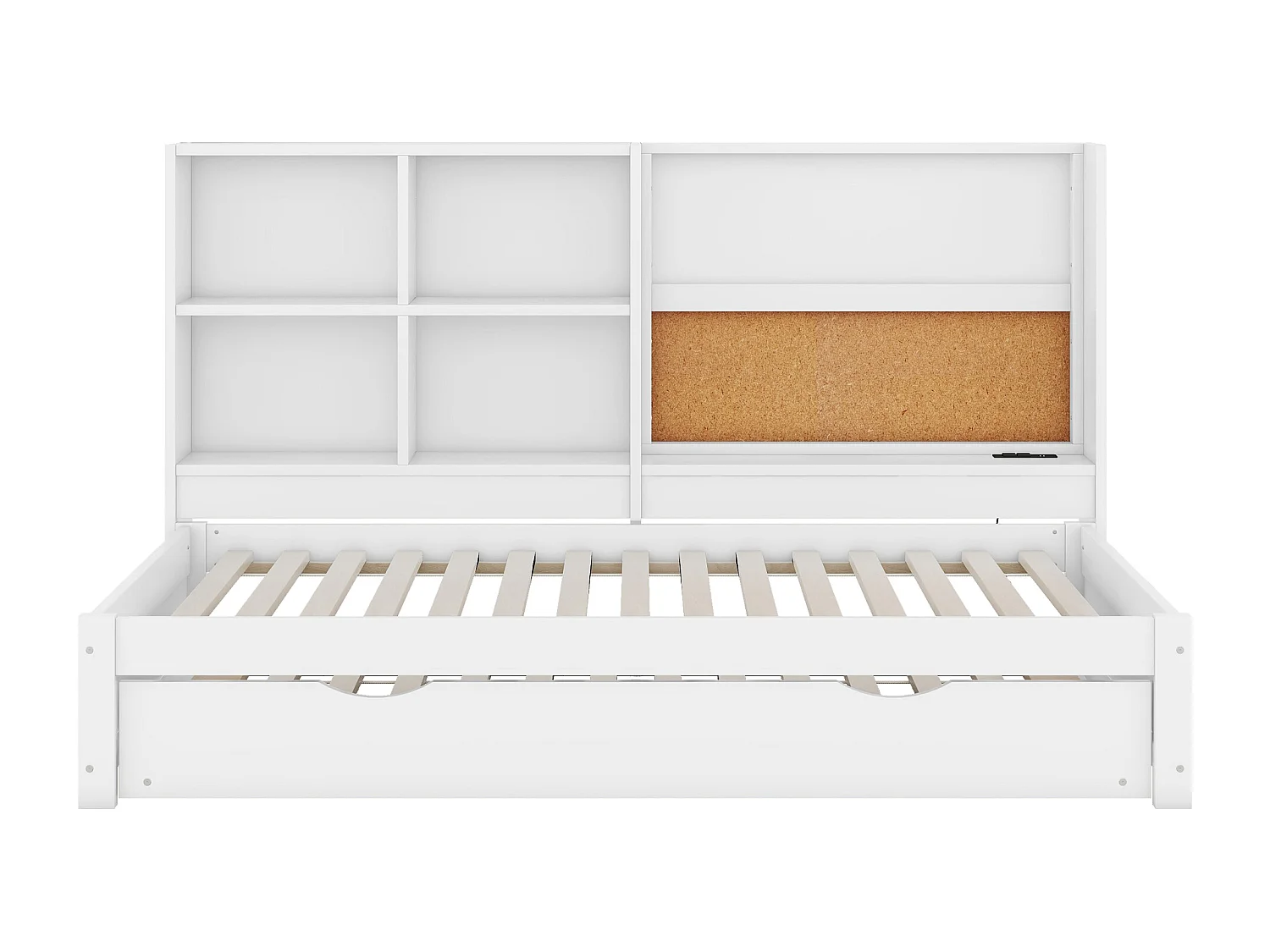 Lit gigogne 90x200cm+90x190cm, Canapé-lit avec tête de lit de rangement, et port de chargement USB, blanc