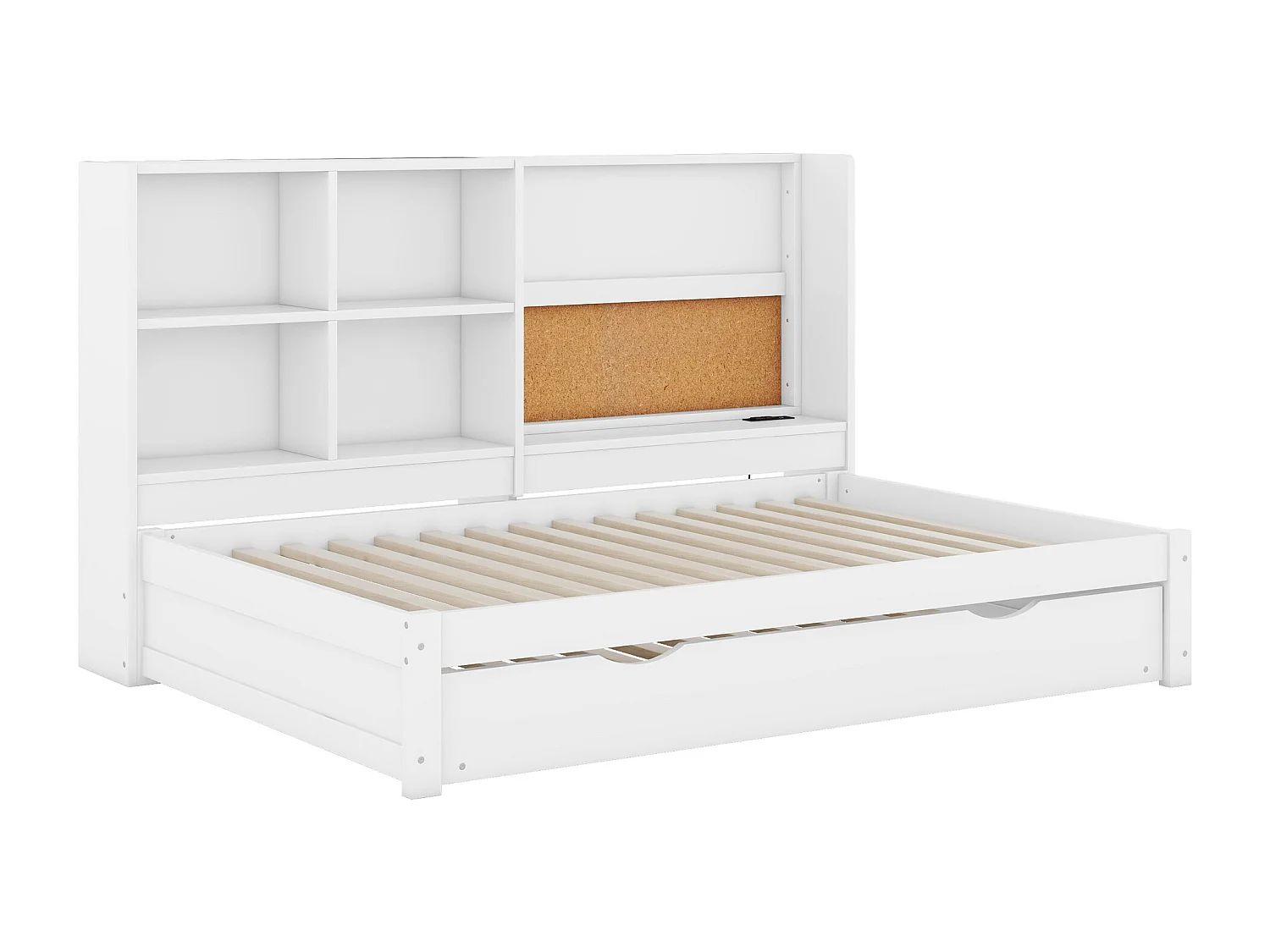 Lit gigogne 90x200cm+90x190cm, Canapé-lit avec tête de lit de rangement, et port de chargement USB, blanc