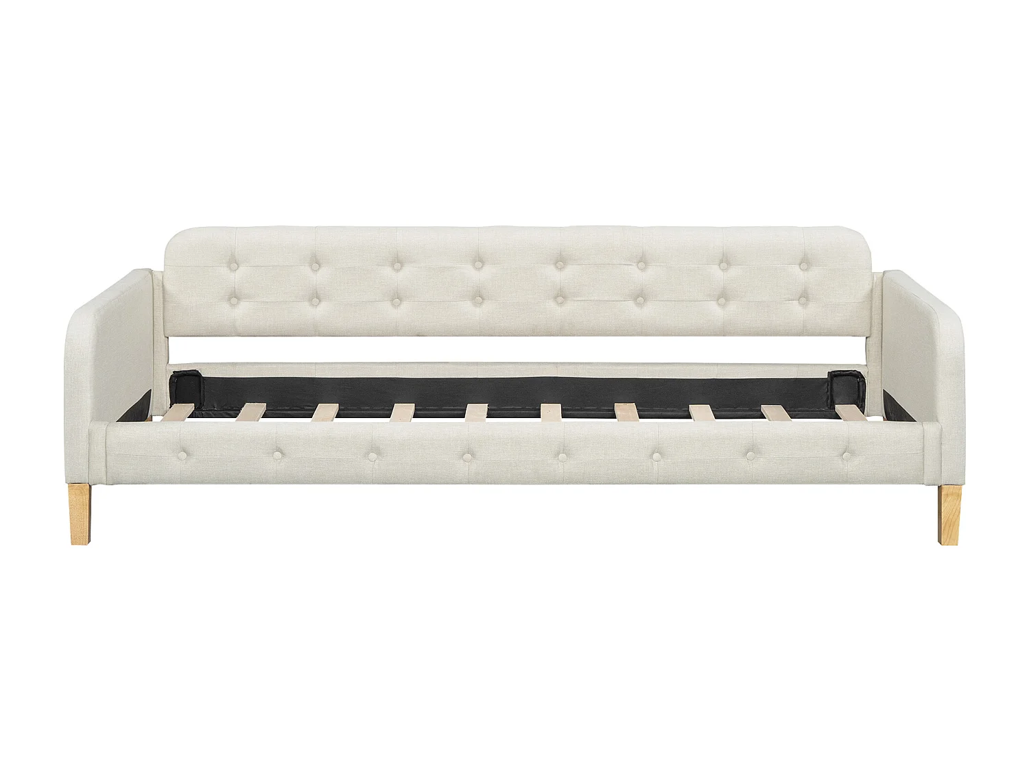 Letto singolo 90x200 cm, divano divano letto, decorazione con bottoni, semplice ed elegante, con rete a doghe, beige