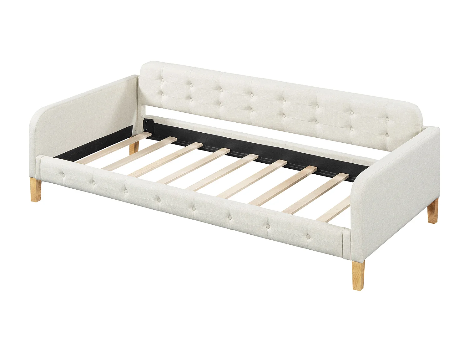 Letto singolo 90x200 cm, divano divano letto, decorazione con bottoni, semplice ed elegante, con rete a doghe, beige