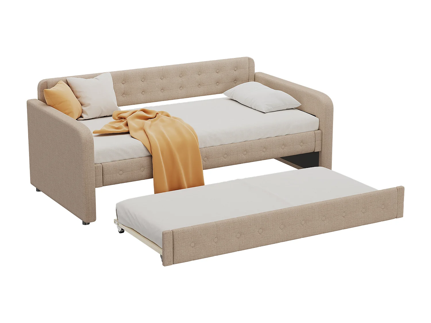 Lit gigogne 90x200cm+90x190cm, méridienne, peut être divisé en 2 lits, canapé lit, avec soomier à lattes, gris foncé