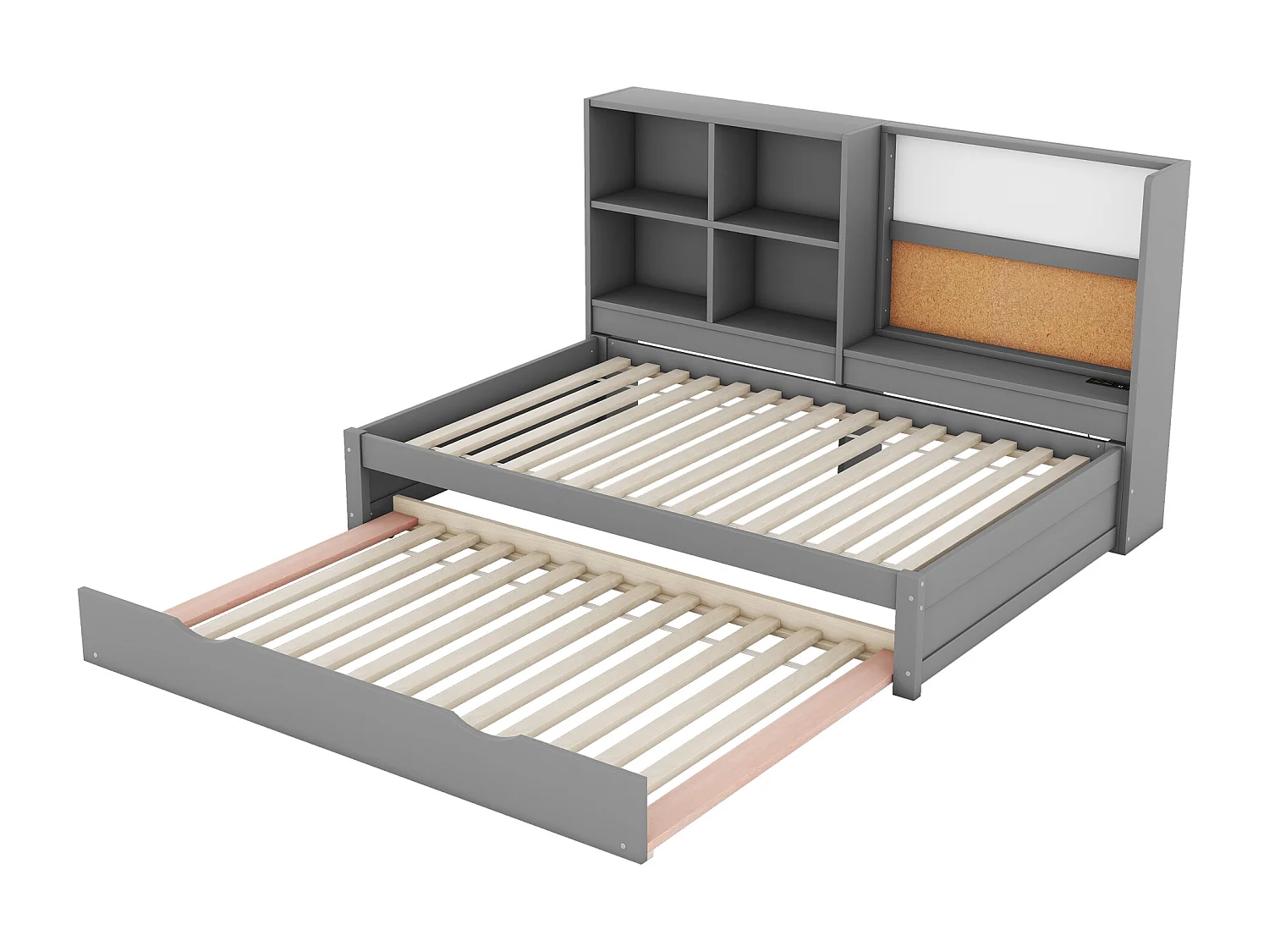 Ausziehbett 90 x 200 cm + 90 x 190 cm, Schlafsofa mit Stauraum-Kopfteil und USB-Ladeanschluss, grau