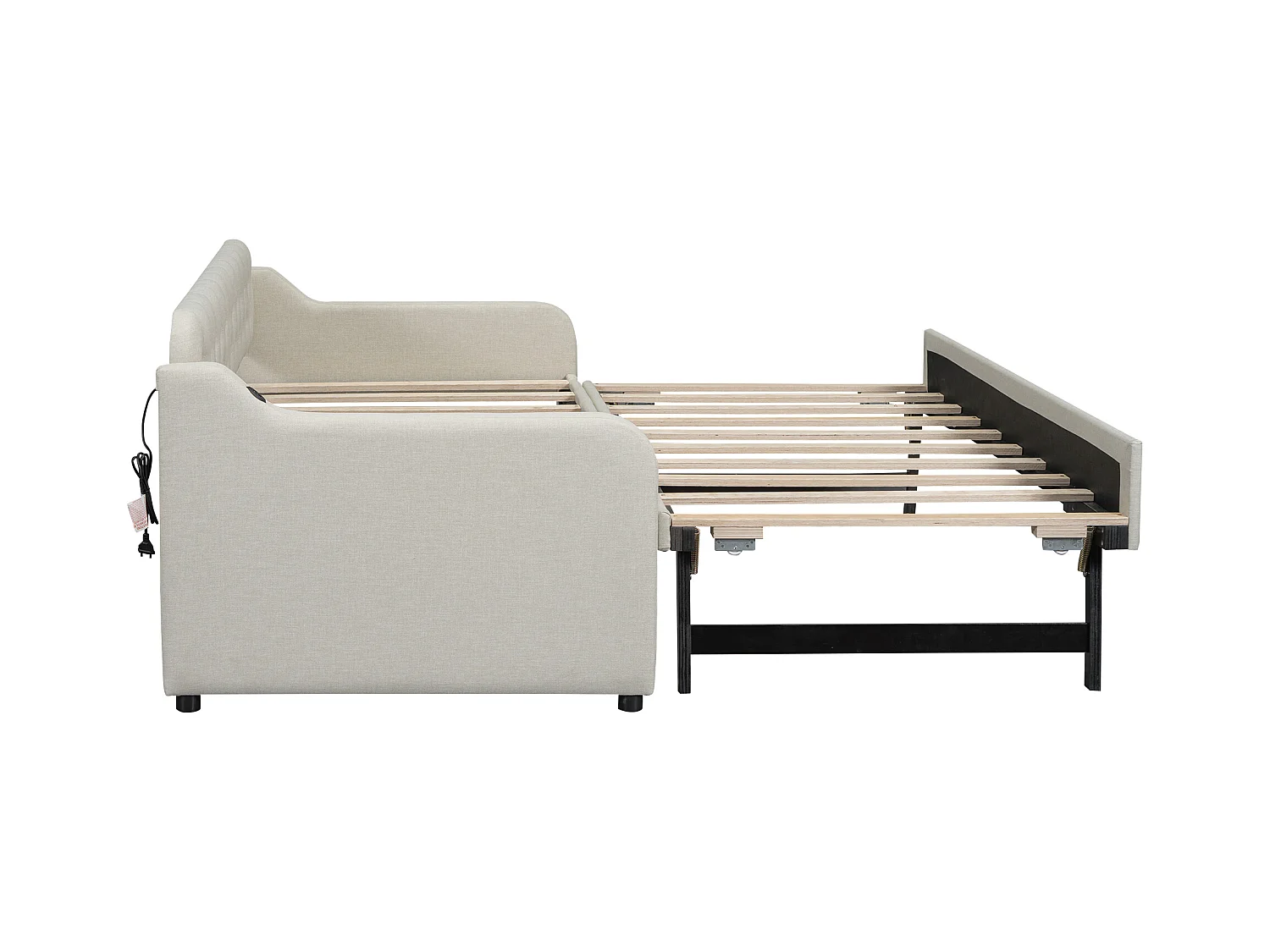 Uitschuifbed 90/180x200cm, uitschuifbare slaapbank, chaise longue met USB-aansluiting, zonder matras, beige