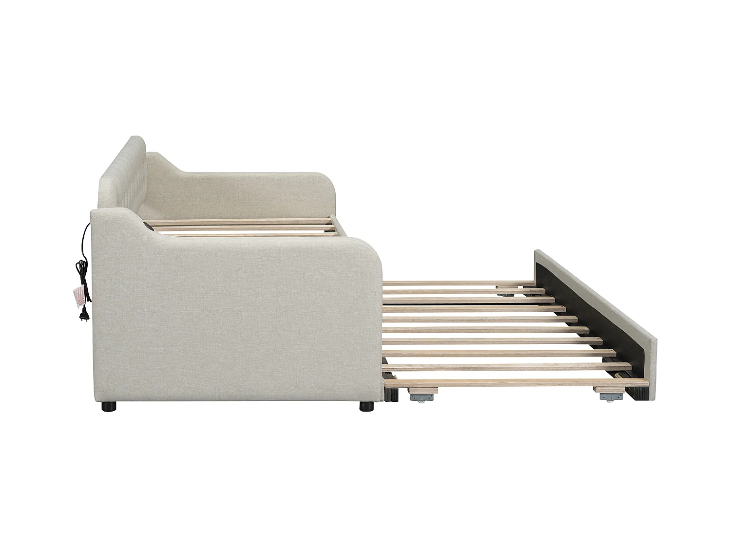 Uitschuifbed 90/180x200cm, uitschuifbare slaapbank, chaise longue met USB-aansluiting, zonder matras, beige
