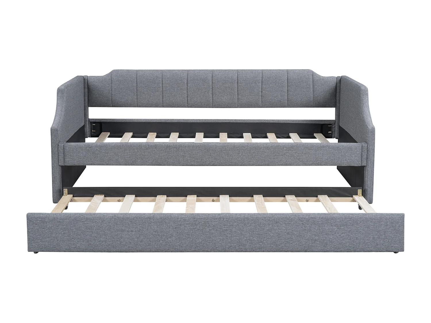 Letto estraibile 90x200cm+90x190cm - Divano letto allungabile con reti a doghe in legno, senza materasso - Lino Grigio