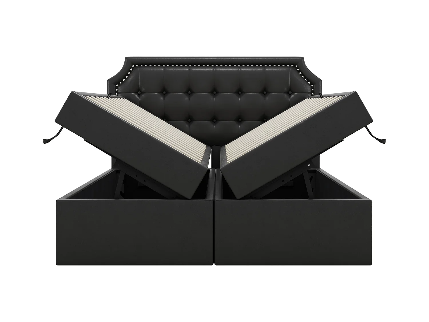 Lit capitonné 140x200cm, lit double avec sommier à lattes en structure métallique, grand espace de rangement, ouvre des deux côtés, noir